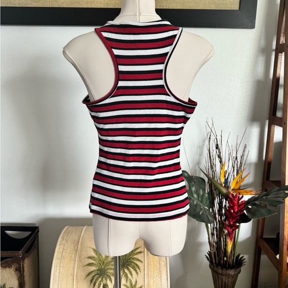 Guess Women's Red and Black Racer back Tank Vintage Y2K Striped Rhinestones XS - Picture 3 of 5